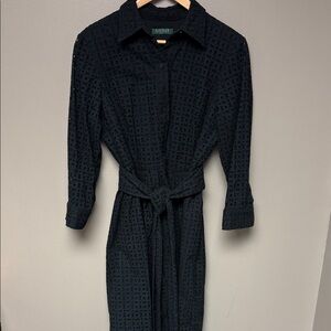 Lauren Ralph Lauren Black Eyelet Shirt Dress Belted Knee Length
